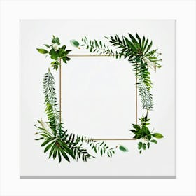 A Tropical Floral Decoration Showcasing A Square Frame Of A Stylized Tree Branch And Ferns Composit 2 Canvas Print