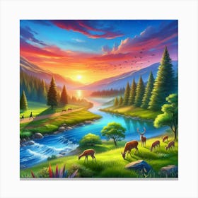 Sunset In The Forest 57 Canvas Print