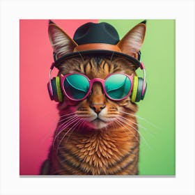 Cat With Headphones 10 Canvas Print