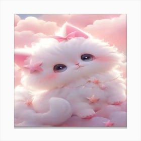 Cute White Kitten In The Clouds Canvas Print