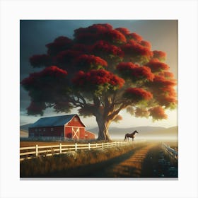 Red Tree In The Countryside Canvas Print