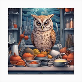 Owl In The Kitchen 1 Canvas Print