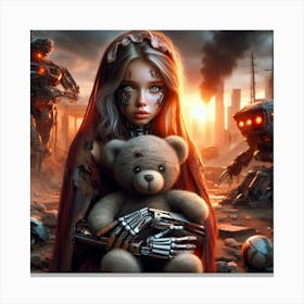 Robot Girl With Teddy Bear 3 Canvas Print