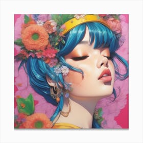 Asian Girl With Flowers Canvas Print