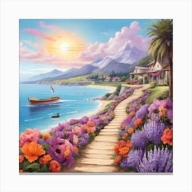 Lavender Flowers near The Sea Canvas Print