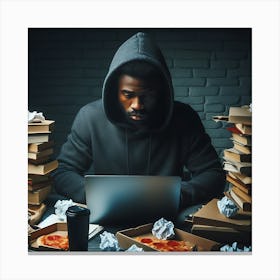 Black Man Working On Laptop Canvas Print