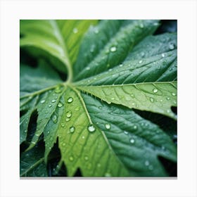 Green Leaf With Water Droplets Canvas Print