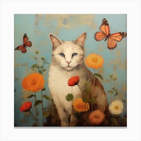 Cat With Butterflies Canvas Print