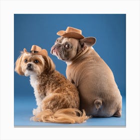 Two Dogs Wearing Cowboy Hats Canvas Print