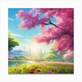 A Tranquil Landscape Adorned With Vibrant Hues Canvas Print