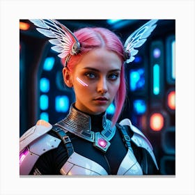 Futuristic Girl With Wings 9 Canvas Print