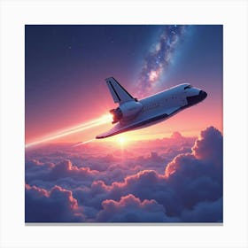 Shuttle With A Watercolor Peaceful Galaxy Sunrise 1 Canvas Print