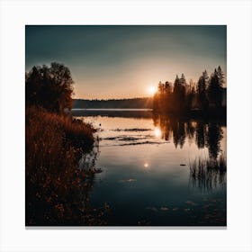 Sunset Over Lake Canvas Print