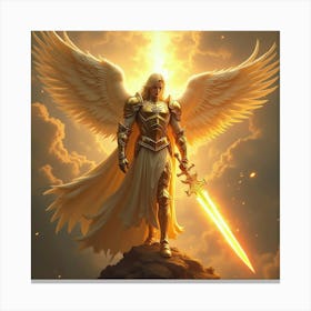 Warrior Angel With Golden Armor And A Flaming Sword In A Heavenly Realm 1 Canvas Print