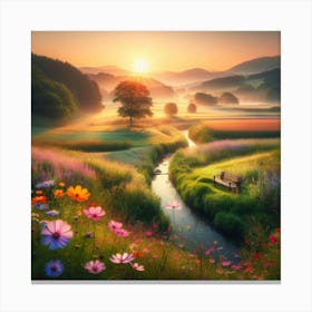 Sunrise In The Meadow Canvas Print