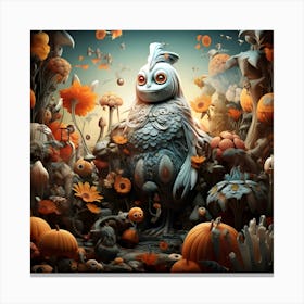 Bird In A Pumpkin Patch Canvas Print