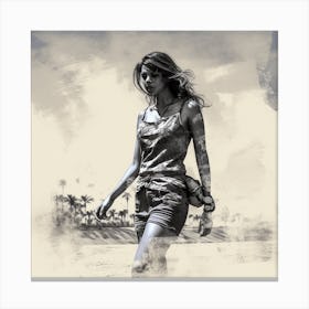 Girl Walking On The Beach Canvas Print