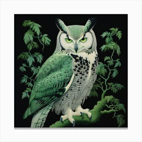 Ohara Koson Inspired Bird Painting Great Horned Owl 1 Square Canvas Print