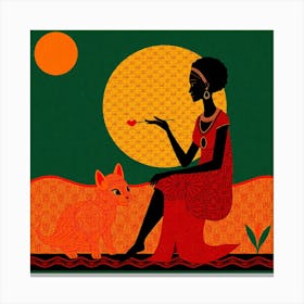 African Woman With Cat Canvas Print