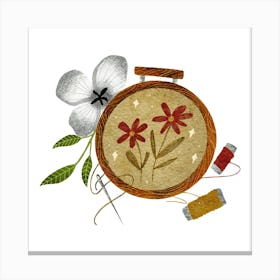 Embroidery Hoop with floral Canvas Print