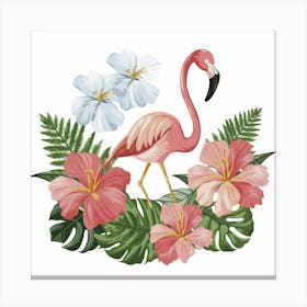 Flamingo And Flowers 1 Canvas Print