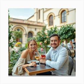Couple Having A Romantic Dinner Canvas Print