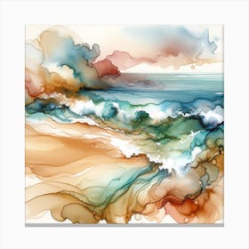 Alcohol Ink Sandy Beach and Surf Canvas Print