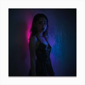 Neon Girl In Black Dress Canvas Print