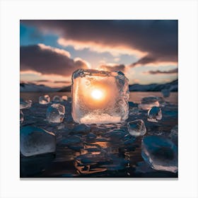 Ice Cube At Sunset ice-cube-macro-sunrise-glaces-photo-cinematic Canvas Print