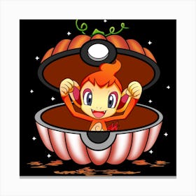 Chimchar In Pumpkin Ball - Pokemon Halloween Canvas Print