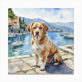 Painting Of A Dog In Isola Bella Italy In The Style Of 1 Canvas Print