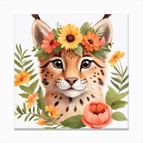 Floral Baby Lynx Nursery Illustration (52) Canvas Print