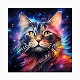 Dreamscape Cat: Neon Cosmic Tale Canvas Print