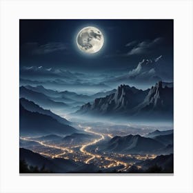 Full Moon Over The Mountains Canvas Print