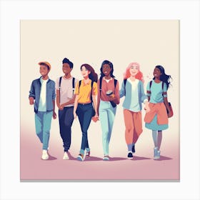 Group Of Young People Walking Canvas Print