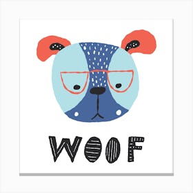 Cute Funny Dog, Woof Lettering Canvas Print