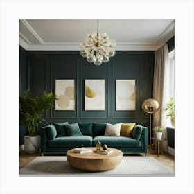 Living Room With Green Walls 1 Canvas Print