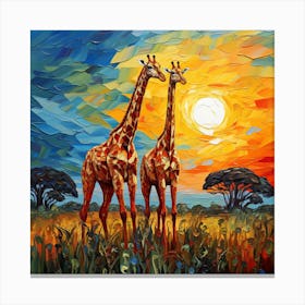 Giraffes At Sunset 2 Canvas Print