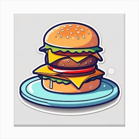 Cartoon Burger Sticker Canvas Print