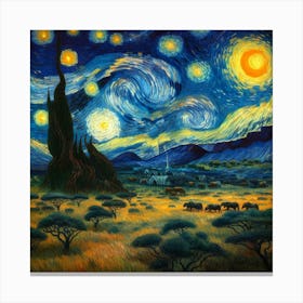 Van Gogh Painted A Starry Night Over The Serengeti Savannah 3 Canvas Print