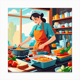 Woman Cooking In The Kitchen Canvas Print