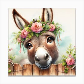 Donkey With Flowers 6 Canvas Print