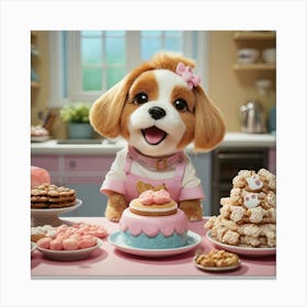 Puppy Bakes Cookies Canvas Print