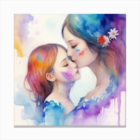 Mother And Daughter Kissing Canvas Print