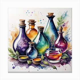 Watercolor Of Bottles Canvas Print