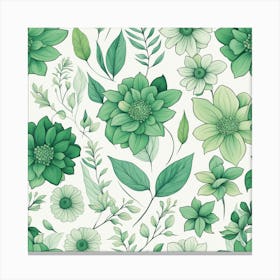 Seamless Pattern With Green Flowers Canvas Print