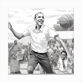 Obama Playing Basketball Coloring Page Canvas Print