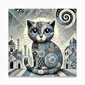 Velvet Rooftop City Cat Canvas Print