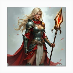 A Fierce Warrior Princess In Battle Armor With A Magic Infused Spear 1 Canvas Print