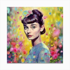 Portrait Of Audrey Hepburn - Monet Style1 Canvas Print
